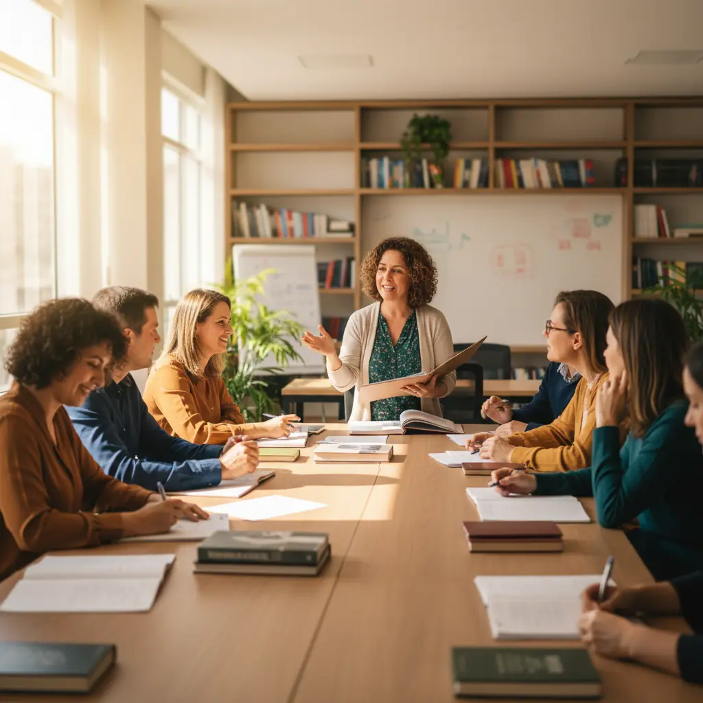 Professores participando de formação continuada em leitura e escrita.
