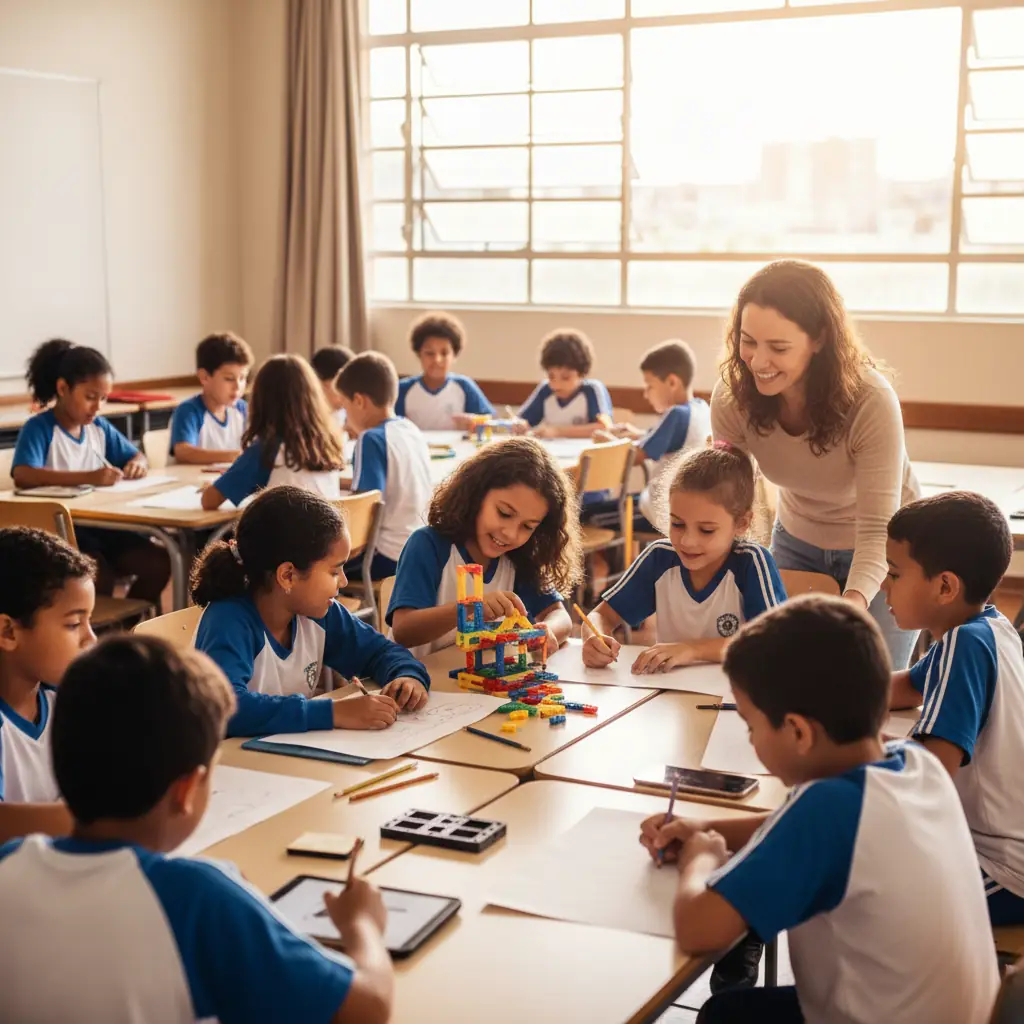 Estudantes participando de atividade de tempo integral em escola brasileira.