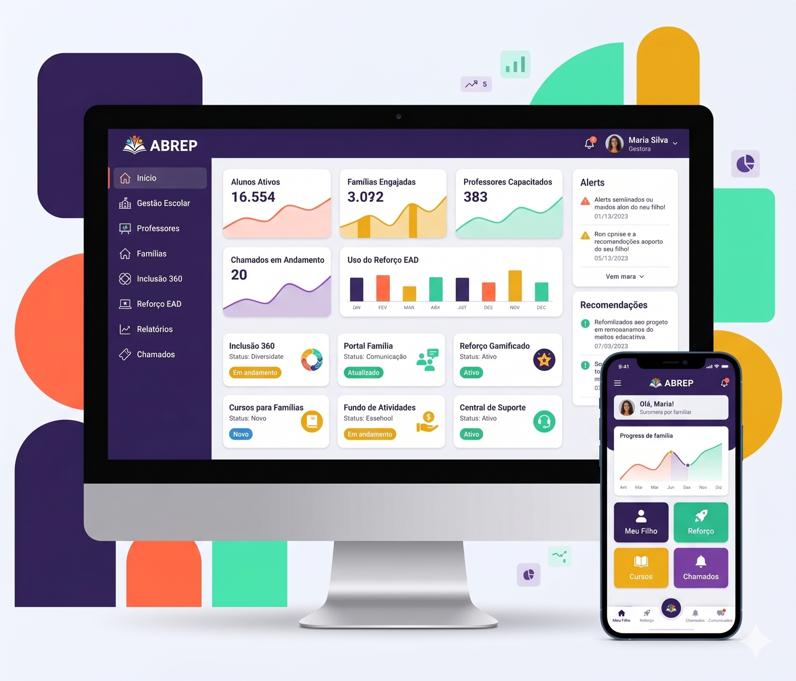 Mockup da Plataforma ABREP exibida em desktop e smartphone