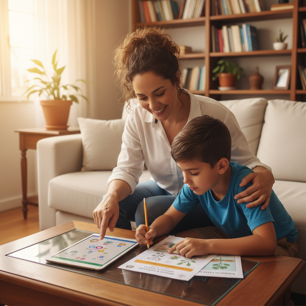 Família acompanhando rotina escolar